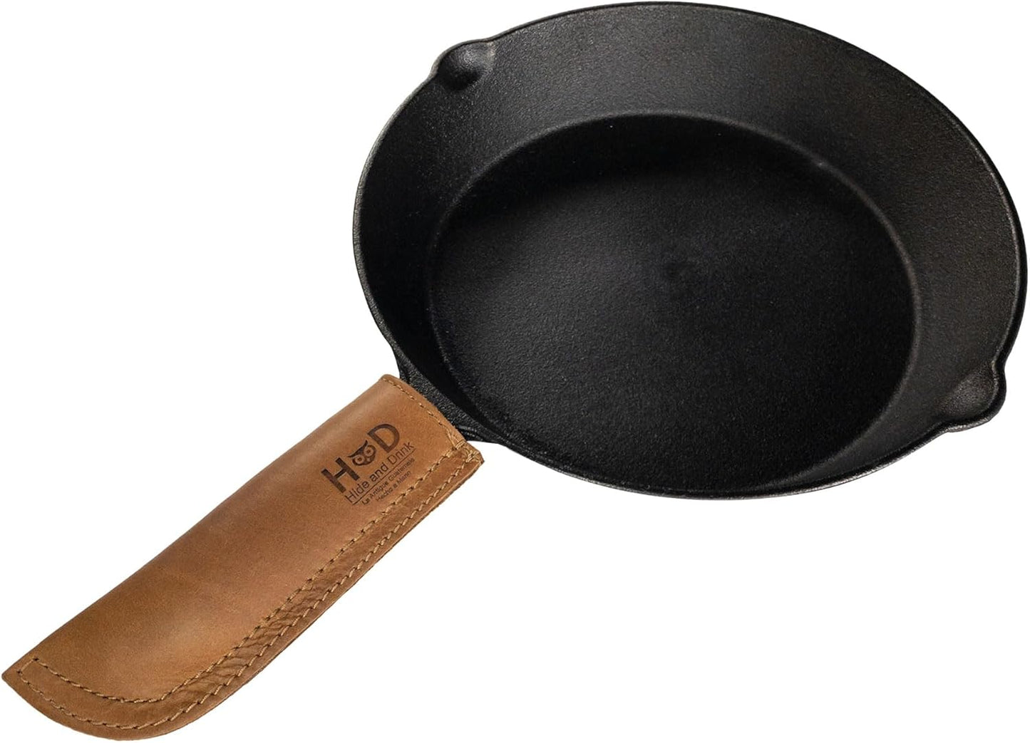 Hide & Drink, Hot Handle, Cast Iron Protector, Panhandle Potholder, Double Layered, Double Stitched, Slides On/Off Easily onto Metal Skillet Grips, Full Grain Leather, Handmade, Single Malt Mahogany