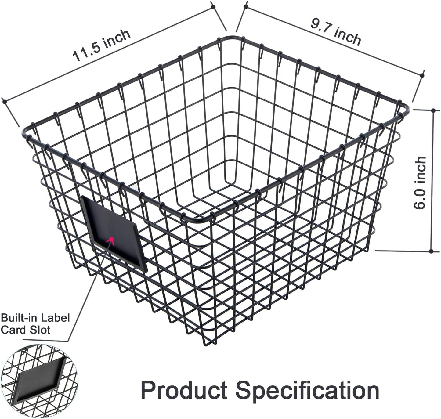 4 Pack【Large】 Wire Handmade Storage Basket for Organizing Household Goods,Pantry Organization,Bathroom countertop,Laundry,Wardrobe Storage Basket,Black