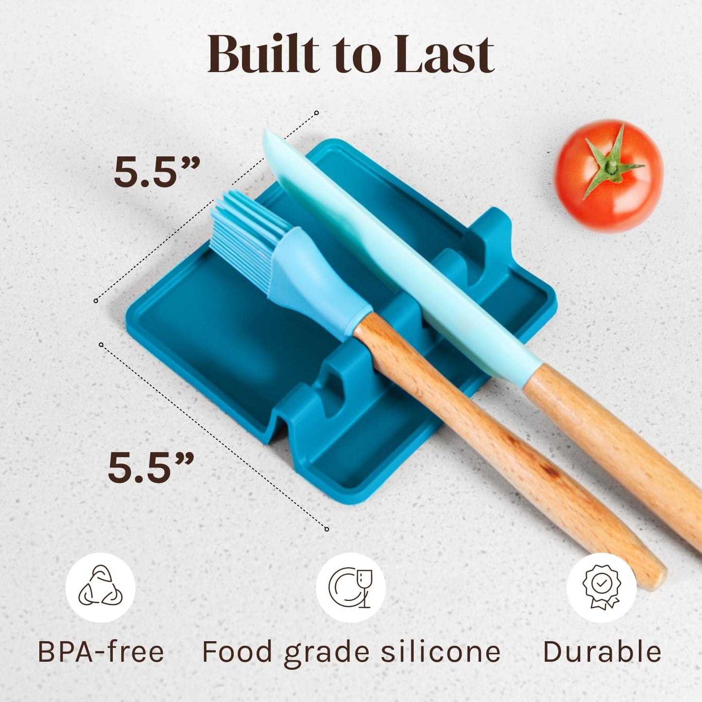 Silicone Spoon Rest for Stove Top with Drip Pad (Two Pack) - Heat Resistant BPA Free Utensil Rest & Spoon Holder for Kitchen Counter - Grill Utensil Holder - Spatula Holder, Tongs, Ladle - Light Blue