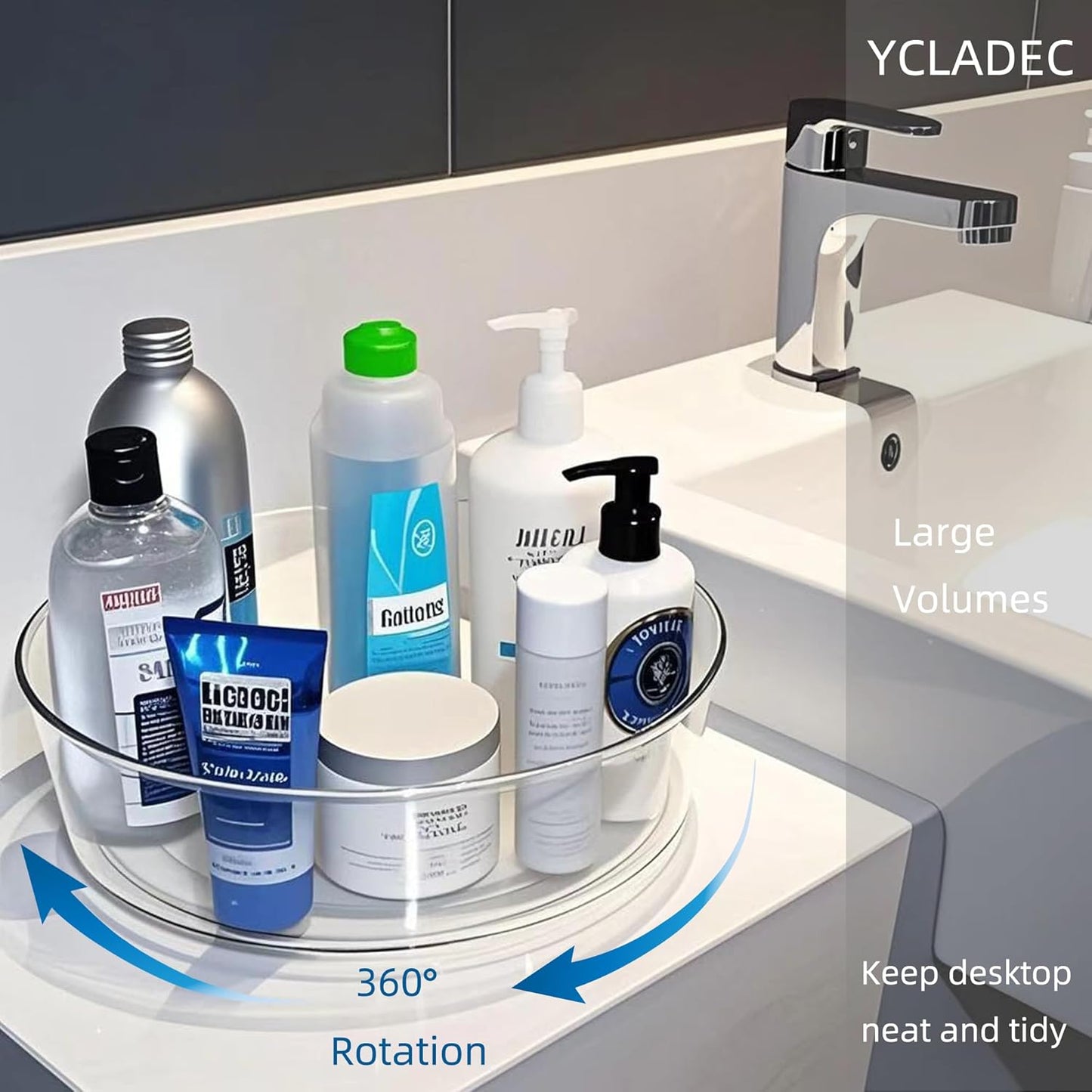 4 Pack Lazy Susan 11.5" Inch Turntable Organizer Organization Storage Container Bins Spice Rack Cabinet Rotating Condiment for Pantry Countertop Kitchen Vanity Bathroom Jewelry Holder Clear