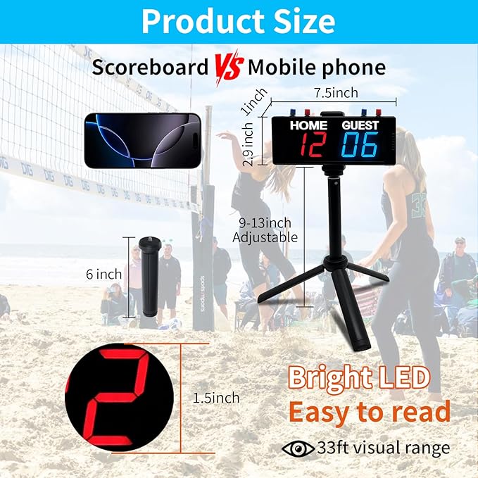 YZ Battery Powered Scoreboard Clock Timer with Buttons, Portable Digital Scoreboard with Remote, Electronic Scoreboard with Stand, Cornhole Score Keeper for Outdoor Yard Games/Shuffleboard/Pickleball