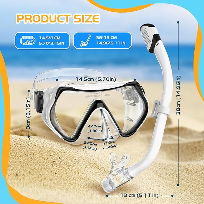 Snorkeling Gear, Dry Snorkel Set180° Panoramic Wide View,Anti-Fog Scuba Diving Mask, Professional Snorkeling Gear for Free Breathing, Swimming, Diving