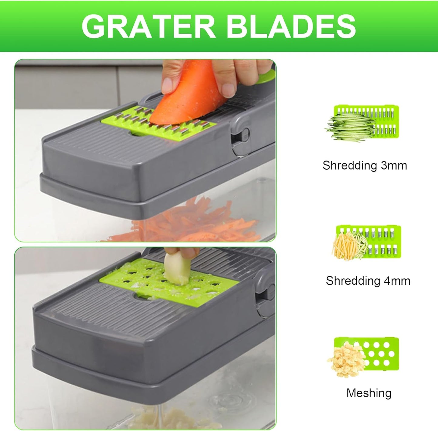 16 in 1 Mandoline Vegetable Food Chopper, Slicers and Vegetable Cutters, Multi Function Kitchen Veg Cutter for Onion Garlic Potato Salad, Veggie Chopper with Container and Draining Basket