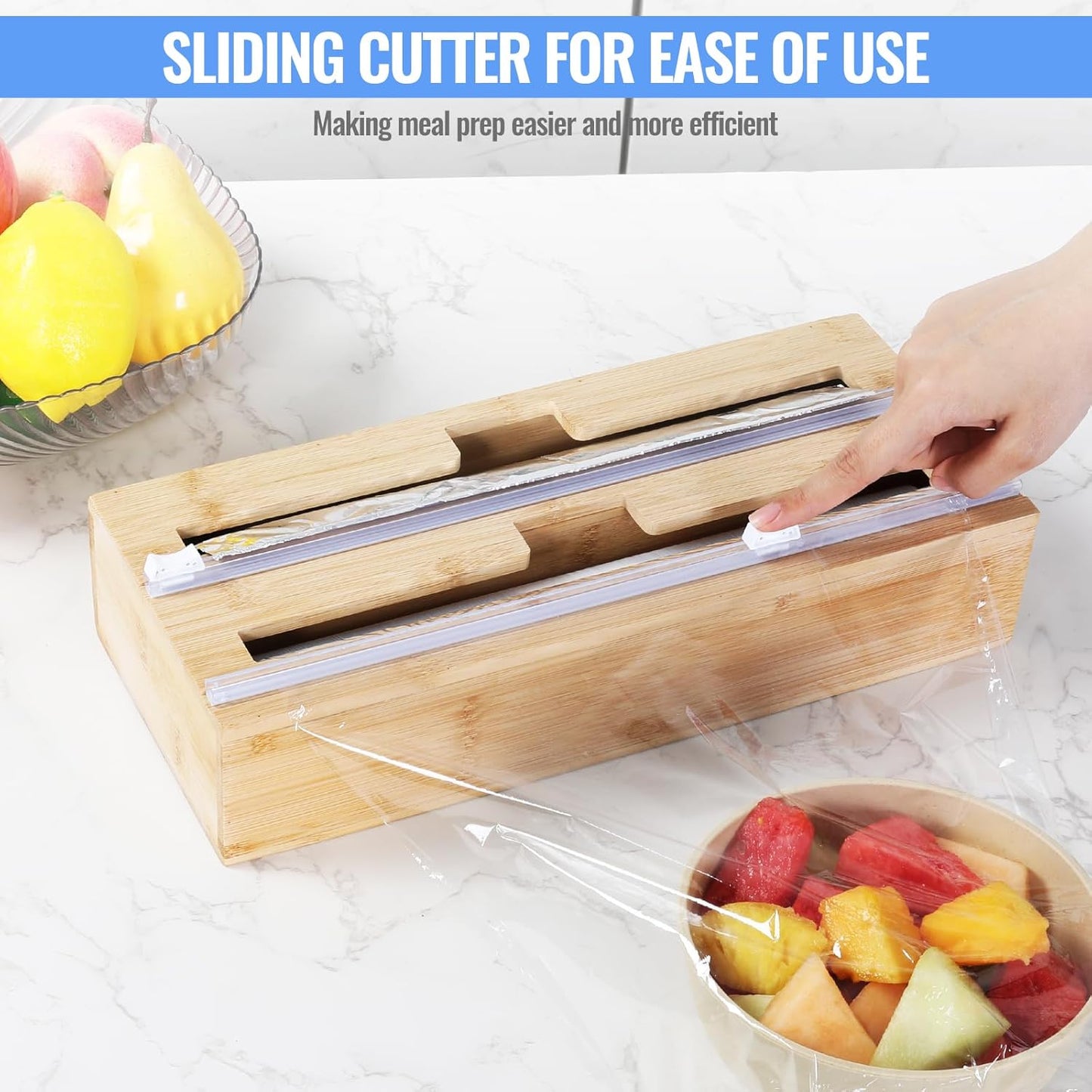 2 in 1 Plastic Wrap Dispenser with Cutter，Bamboo Foil and Plastic Wrap Organizer,Aluminum Foil and Wax Dispenser for Kitchen Drawer Storage Organization