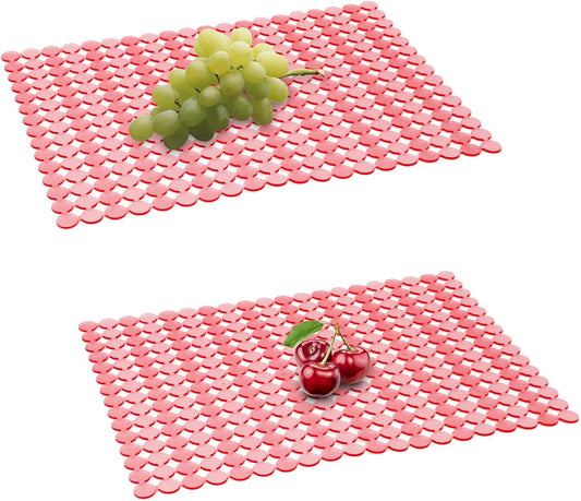 Qulable 2Pack Kitchen Sink Mat for Stainless Steel/Ceramic Sinks, PVC Eco-friendly Protectors for Bottom of Kitchen Sink, Adjustable, Fast Draining, Dots Design, 11.8x15.7 (Pink)