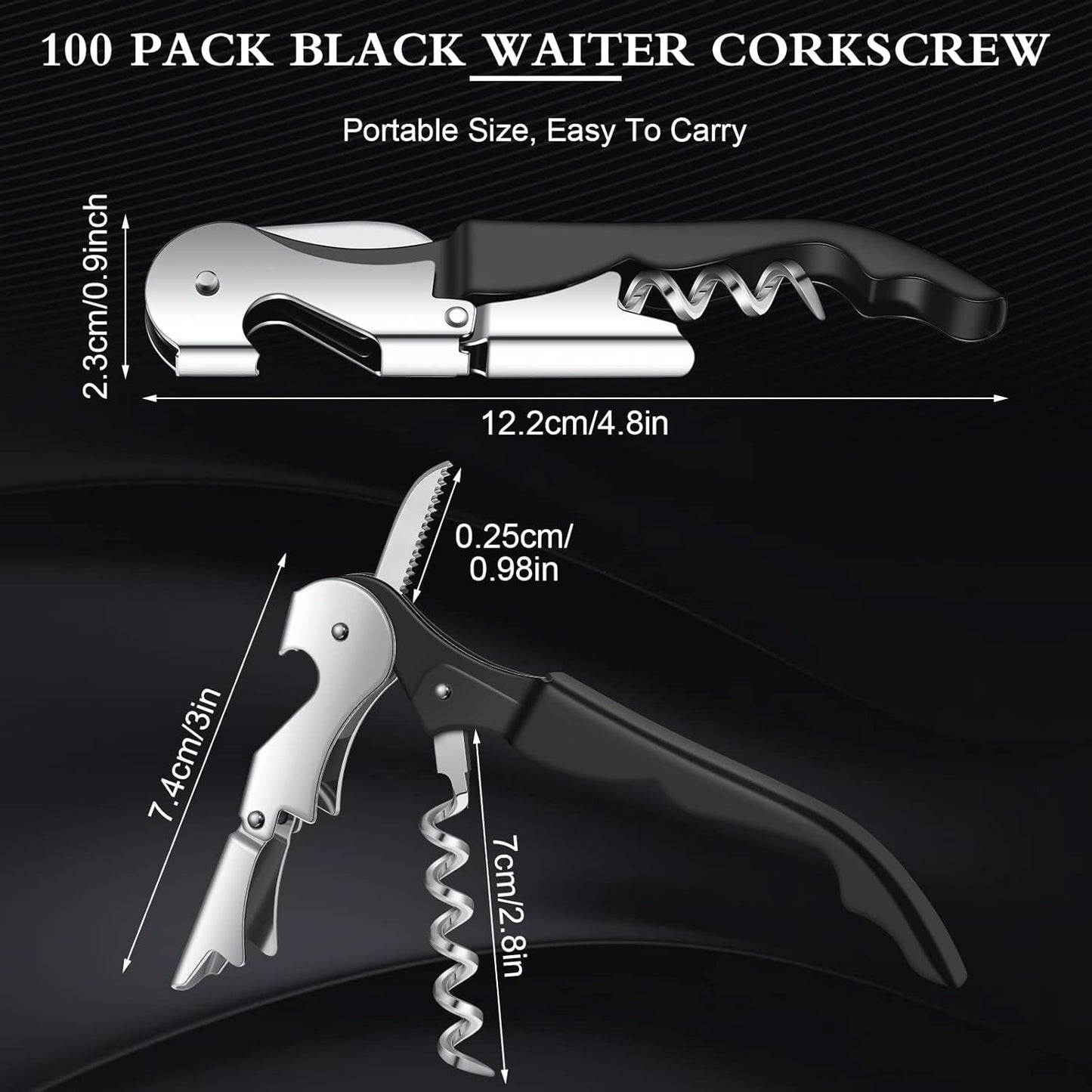 Waiter Corkscrew Wine Openers Heavy Duty Hinges Wine Key Bottle Opener All in One Double Hinged Waiter's Corkscrew with Foil Cutter Wine Tools for Bartenders Servers Sommelier (Black, 100 Pack)