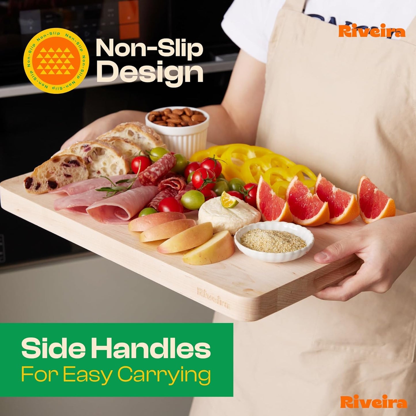 Riveira Maple Wood Cutting Board – Gourmet Maple Grandeur: 20 x 30 Wooden Cutting Board – Natural Wooden Cutting Boards For Kitchen Decorative – Innovative Juice Grooves Maple Wooden Chopping Board