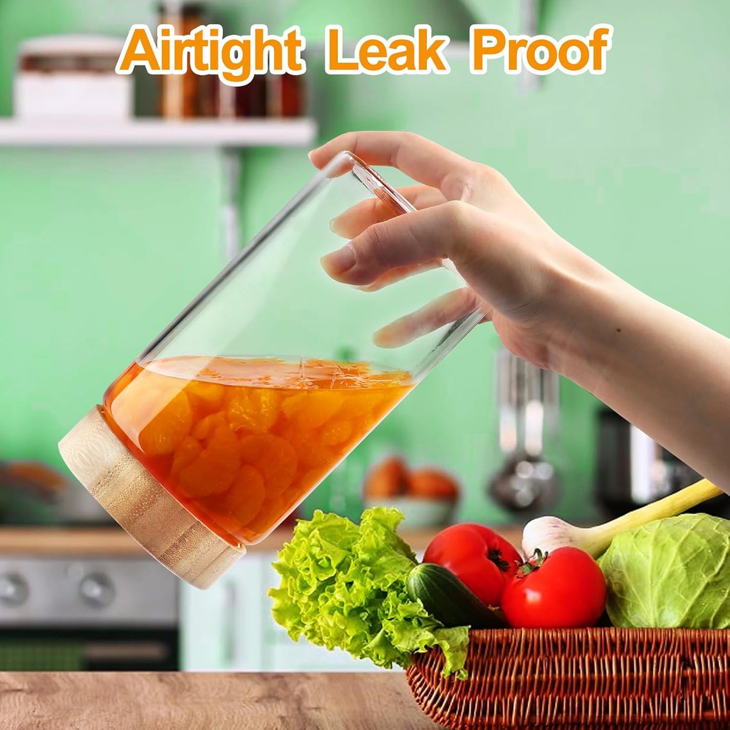 Glass Jars with Airtight Lid,Glass Jar with Bamboo Lid,Glass Canisters with Airtight Lids, 3 Pack 80oz Glass Cereal Containers Storage,Glass Cookie Jars,Pasta Containers,Screw On Kitchen Jars