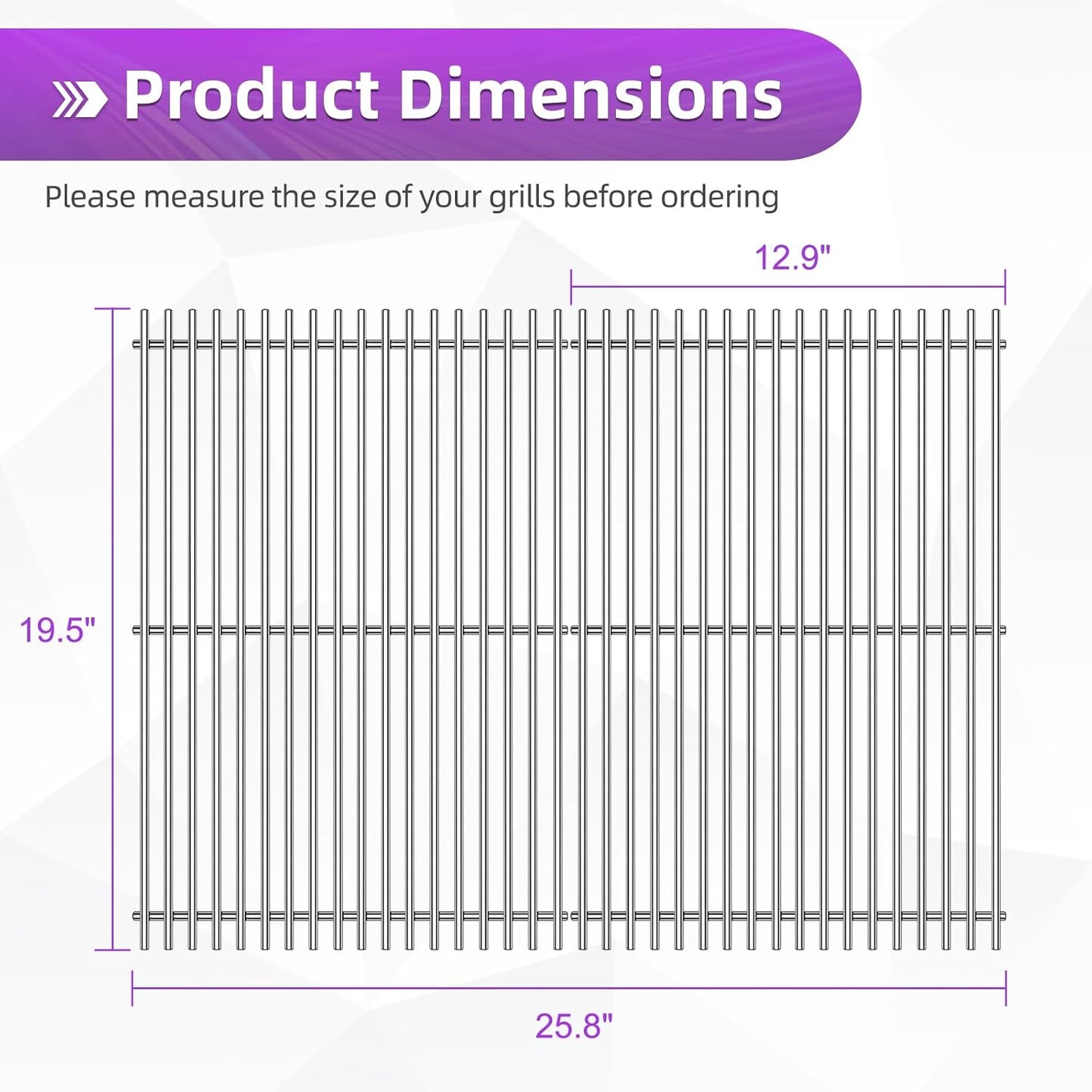 19.5" 304 Stainless Steel Grill Grates for Weber Genesis 300 Series E310 E320 E330 S310 S320 S330 EP-310 EP-320 EP-330 Gas Grills 2-Pack Cooking Grids Replacement Parts for Weber 7524, 7528