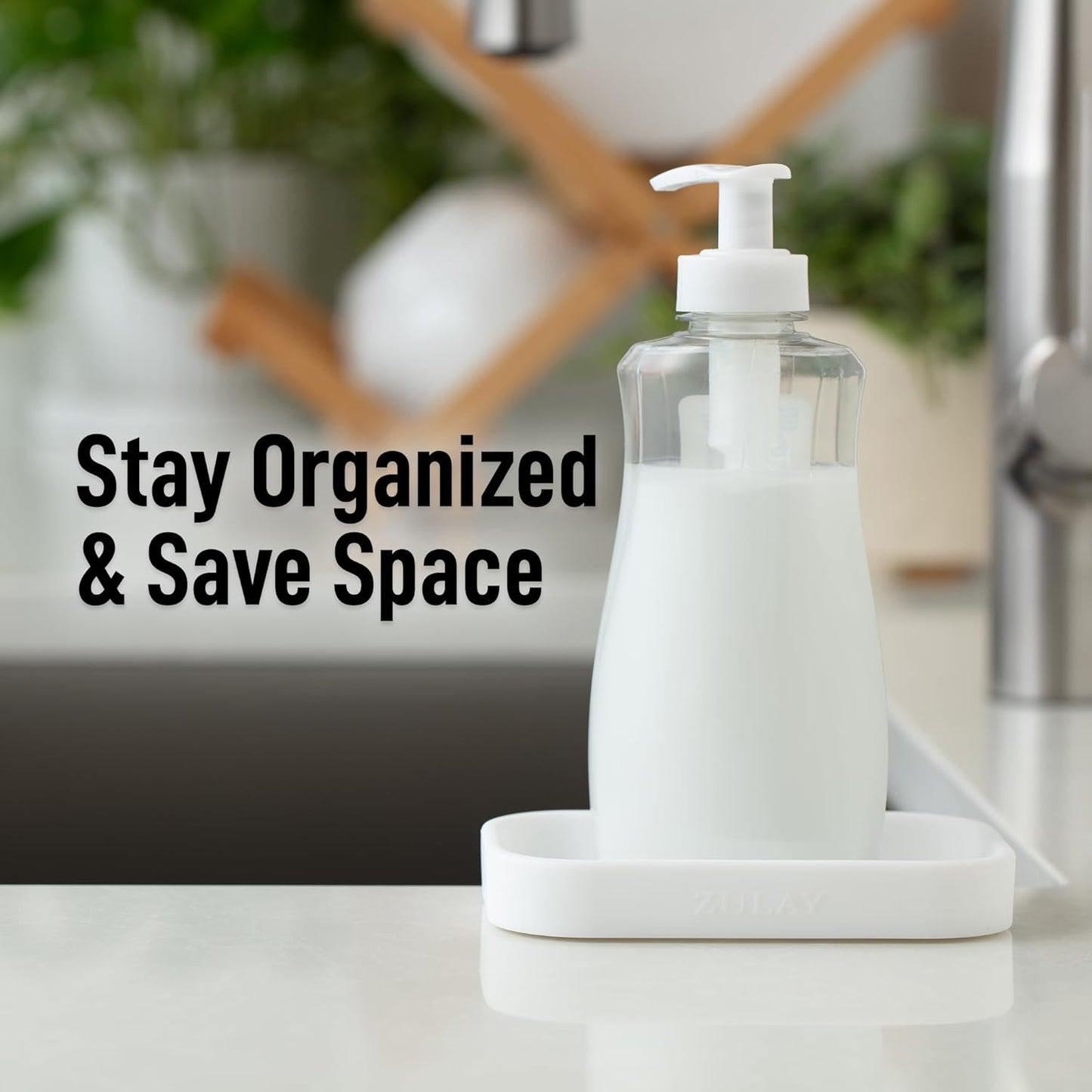 Zulay Kitchen Small Silicone Sponge Holder (4.9x3.3”) – Space-Saving Sink Organizer Tray for Sponge, Soap, Brush & More – Compact Non-Slip Dish for Kitchen & Bathroom (White)