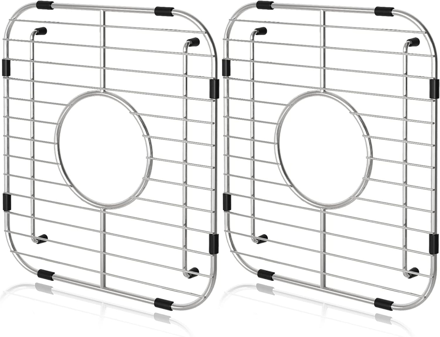 Orgneas Sink Protectors for Kitchen Sink, Universal Double Bowl Sink Bottom Grid 13.2"x11.6"x1.25", 304 Premium Stainless Steel Kitchen Sink Protector Grid Sink Grate Rack Centered Drain 2 Packs