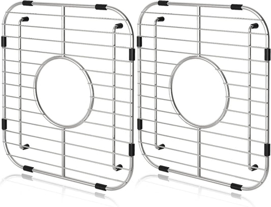Orgneas Sink Protectors for Kitchen Sink, Universal Double Bowl Sink Bottom Grid 13.2"x11.6"x1.25", 304 Premium Stainless Steel Kitchen Sink Protector Grid Sink Grate Rack Centered Drain 2 Packs