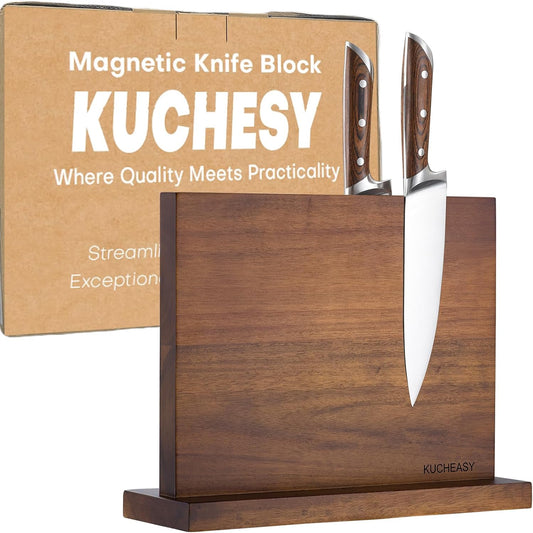 Magnetic Knife Holder - KUCHEASY Double Sided Magnetic Knife Block Without Knives - Wooden Universal Knife Stand Strong Enhanced Magnets -Knife Display Rack for Kitchen Counter Multifunctional Storage