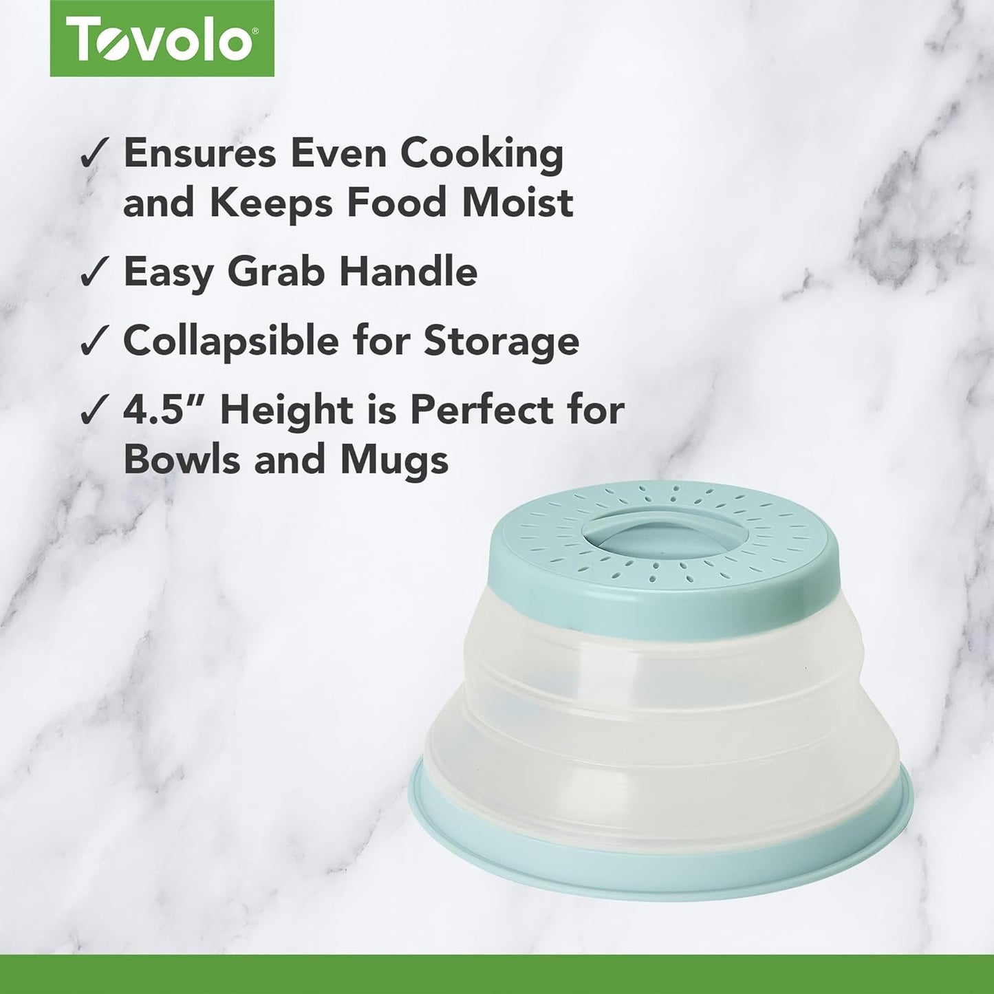 Tovolo Microwave Splatter Cover for Food, Small (Blue Haze) - Collapsible & Vented Silicone Splatter Guard Lid - Microwave Plate & Dish Cover with Handle - BPA-Free Kitchen Gadget for Meal Prep