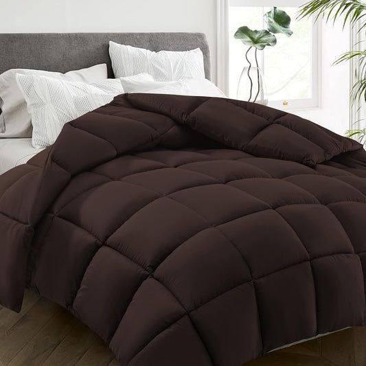 HYLEORY All Season King Size Bed Comforter - Cooling Down Alternative Quilted Duvet Insert with Corner Tabs - Winter Warm - Machine Washable - Brown