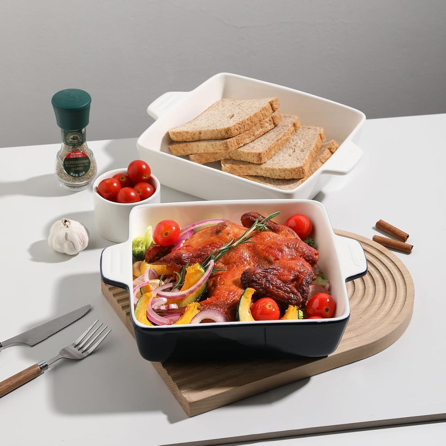 Sweejar Ceramic Baking Dish, 9 x 9 Cake Baking Pan for Brownie, Porcelain Square Bakeware with Double Handle for Casserole, Lasagna, Family Dinner (White)