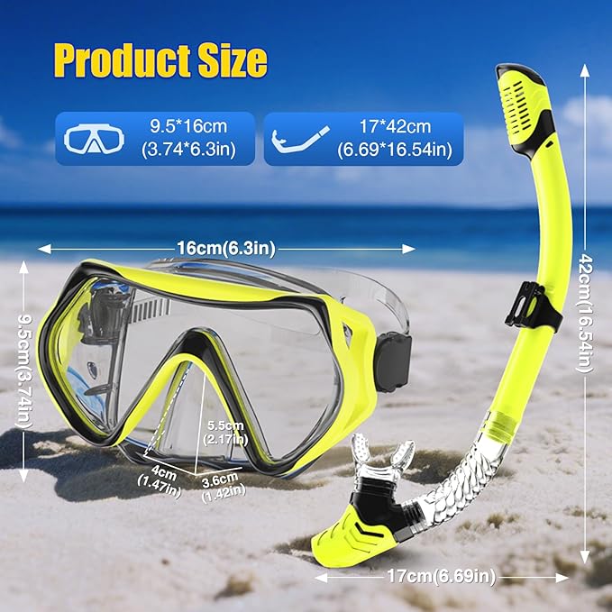 Snorkeling Gear, Dry Snorkel Set180° Panoramic Wide View,Anti-Fog Scuba Diving Mask, Professional Snorkeling Gear for Free Breathing, Swimming, Diving