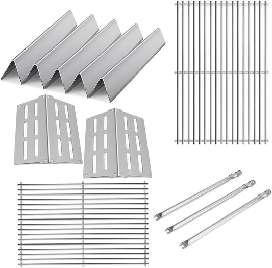Stainless Steel 7524 7528 Grill Grates with 7620 7621 Flavorizer Bars 65505 Heat Deflectors and 62752 Burner for Weber Genesis Grill Parts 300 Series E310 E320 E330 S310 S320 S330