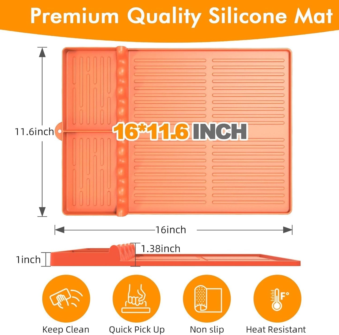 Griddle Mat Compatible with Blackstone, Silicone Grill Tools with Drip Pad, Spatula Mat for Outdoor Grill, Side Shelf Pad (Orange-2Pcs)