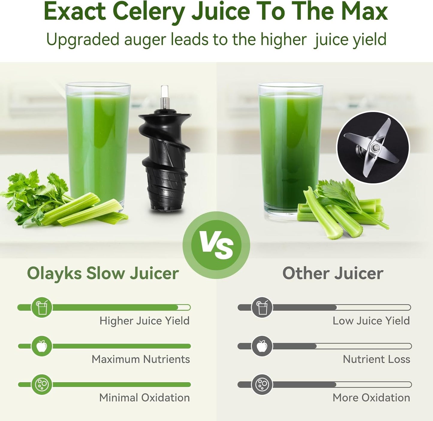 Juicer Machine,Slow Masticating Juicer with 2 Speed Modes & Quiet Motor,Cold Press Juicer Machines Vegetable and Fruit with Reverse Function,Celery Juicer,BPA-Free,Easy to Clean