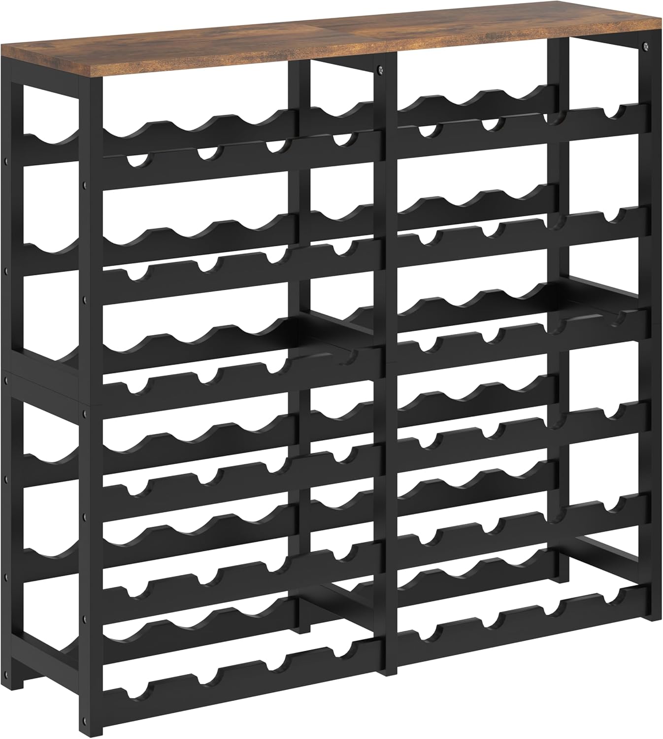 6 Tier Bamboo Wine Rack with Table Top, Freestanding 48-Bottle Wine Storage Shelf, Wine Display for Kitchen, Bar, Dining Room, Living Room, Rustic Brown and Black