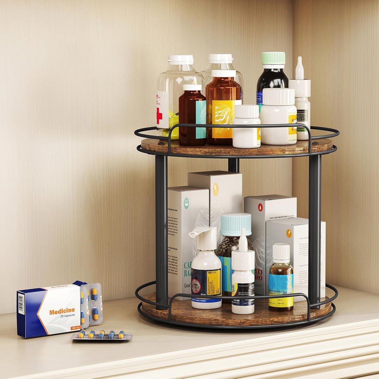 LAMU 10.2'' Wood Lazy Susan Turntable Organizer for Cabinet, 3 Tier Lazy Susan Spice Rack Organizer for Kitchen, Table Top, Countertop, Pantry, Bathroom