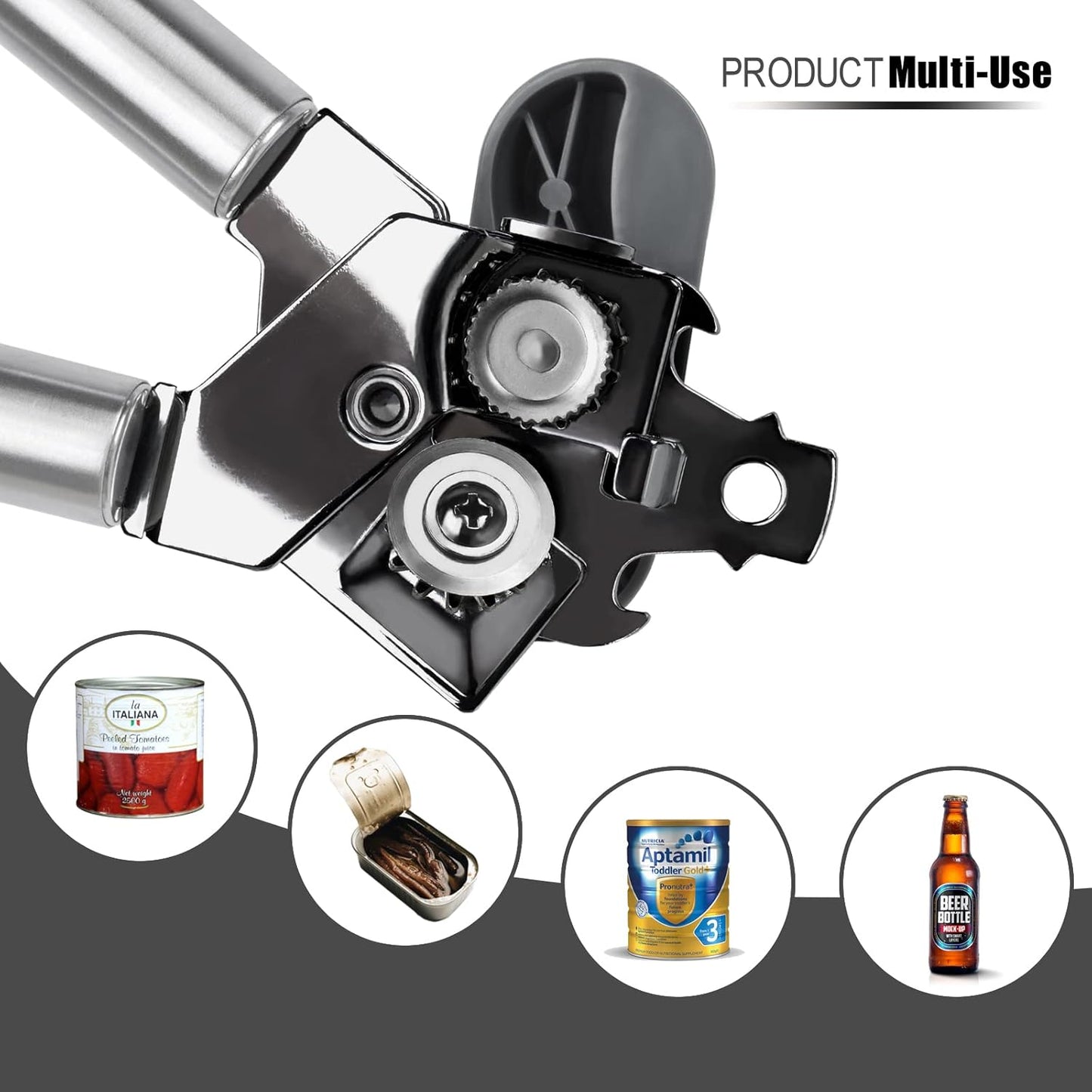 BYVOV Stainless Steel Can Opener Manual with Smooth Edge Heavy Duty Handle Easy Turn 9- Inch