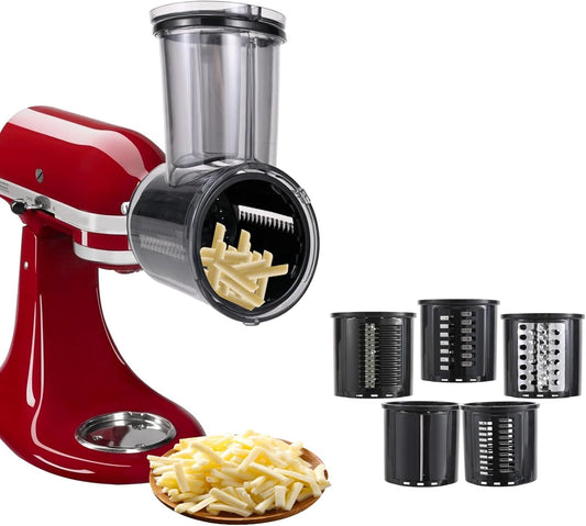 Slicer/Shredder Attachment Compatible with KitchenAid Stand Mixers 5 Blade Stainless Steel Food Processor with Detachable Blades for Cheese Grating, Vegetable, Salad Making Food Shredding