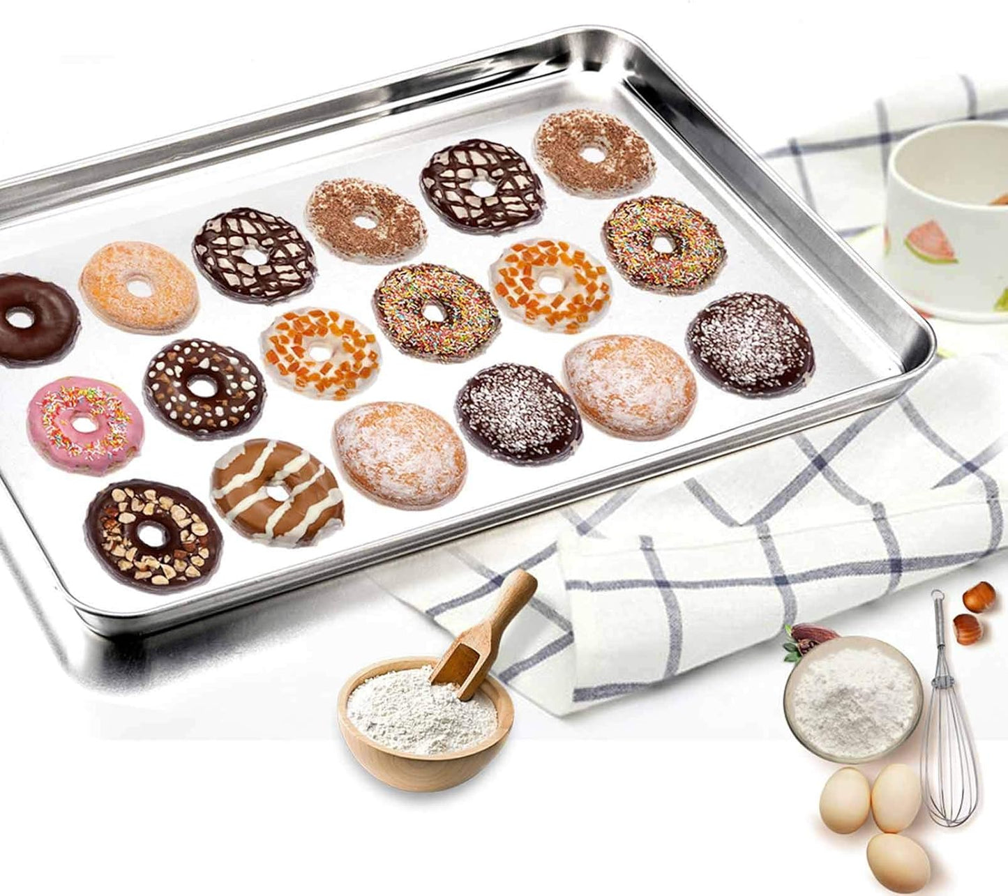 TeamFar Baking Sheet with Rack Set, Stainless Steel Baking Pan Tray Cookie Sheet with Cooling Rack, Non Toxic & Healthy, Easy Clean & Dishwasher Safe