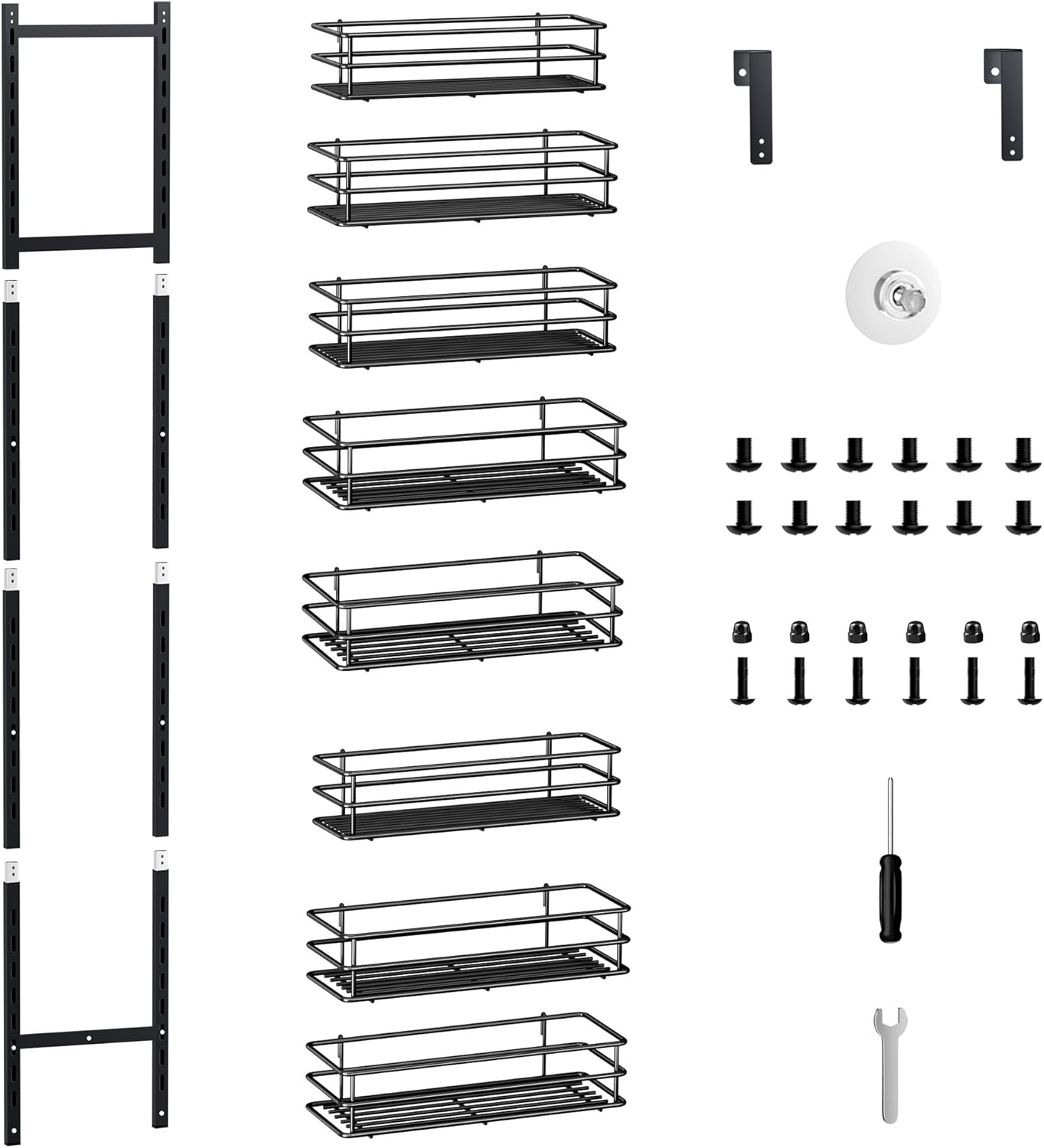 Pantry Door Organizer 12 Inch Wide, 8 Tier Hanging Adjustable Over the Door Spice Rack For Narrow Space,Matt Black