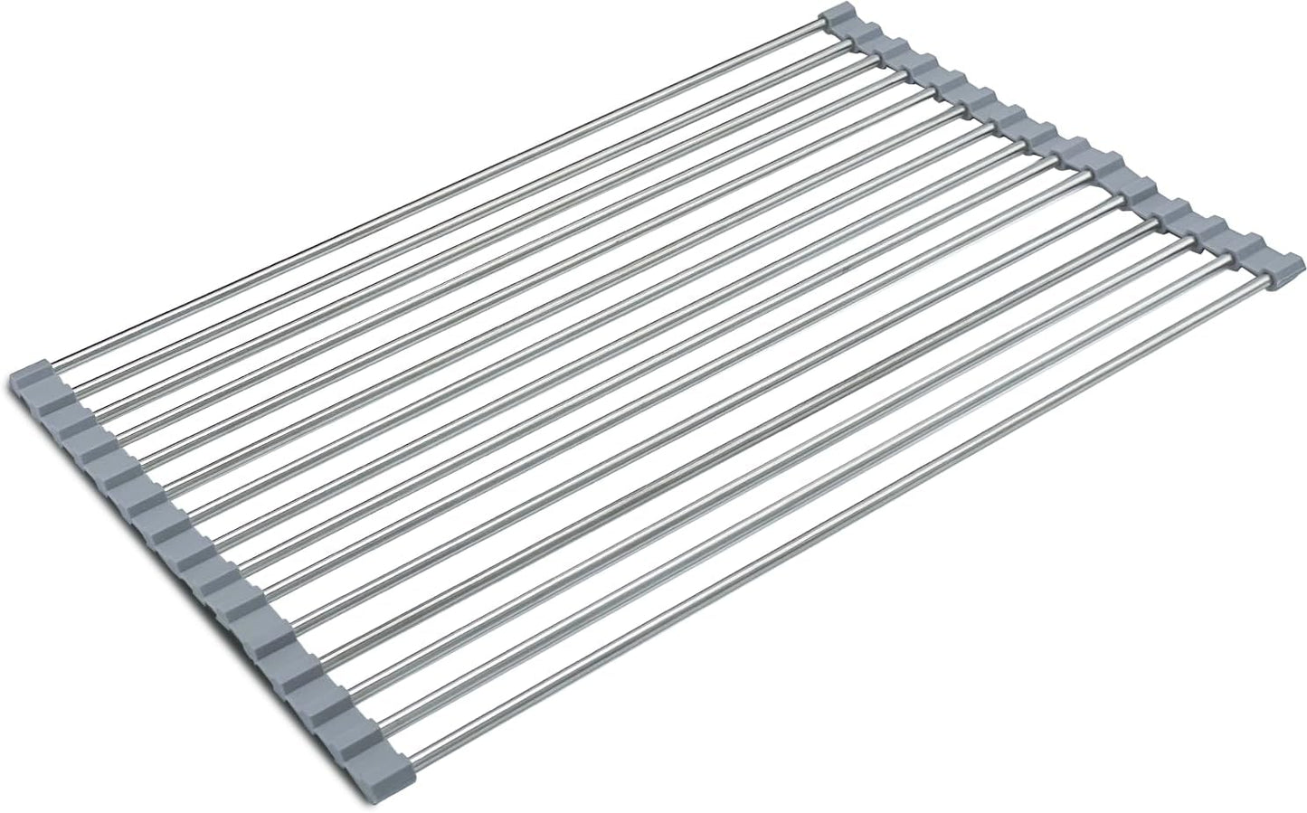 Roll Up Dish Drying Rack, Stainless Kitchen Accessories, Foldable Dish Rack, Anti-Slip Design Sink Counter Storage, Over The Sink Dish Rack, Stainless Steel, (17.5" x 12") Gray