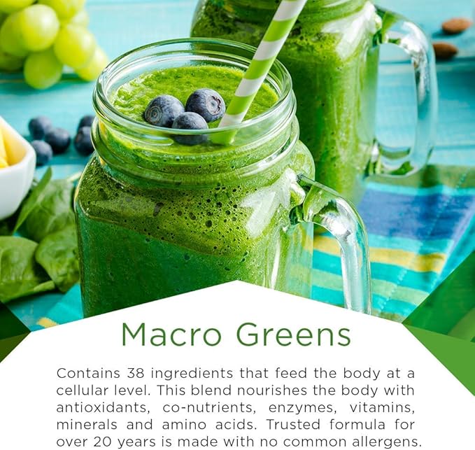 MacroLife Naturals Macro Greens Powder 38 Superfood Probiotic Antioxidant Enzyme & Herbal Supplement Immunity Energy Cleanse - Non-GMO Vegan Gluten-Free Dairy-Free - 30oz (90 Servings)