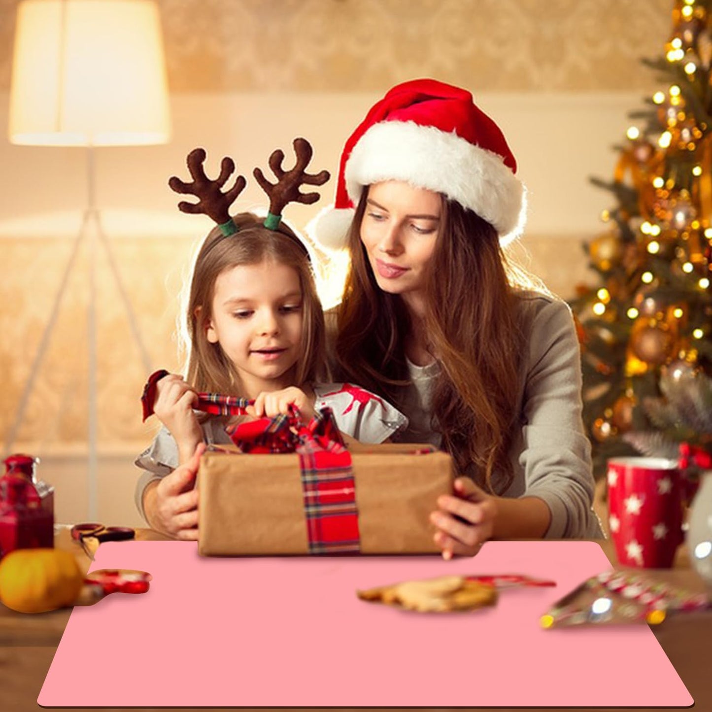 Extra Large Silicone Table Mat, Silicone Mat for Crafts Kids Dinner Placemat Desk Countertop Protector Heat Resistant Baking Mat Reusable Dough Rolling Pad Fondant Mat, Pink (23.62x15.75 inches)