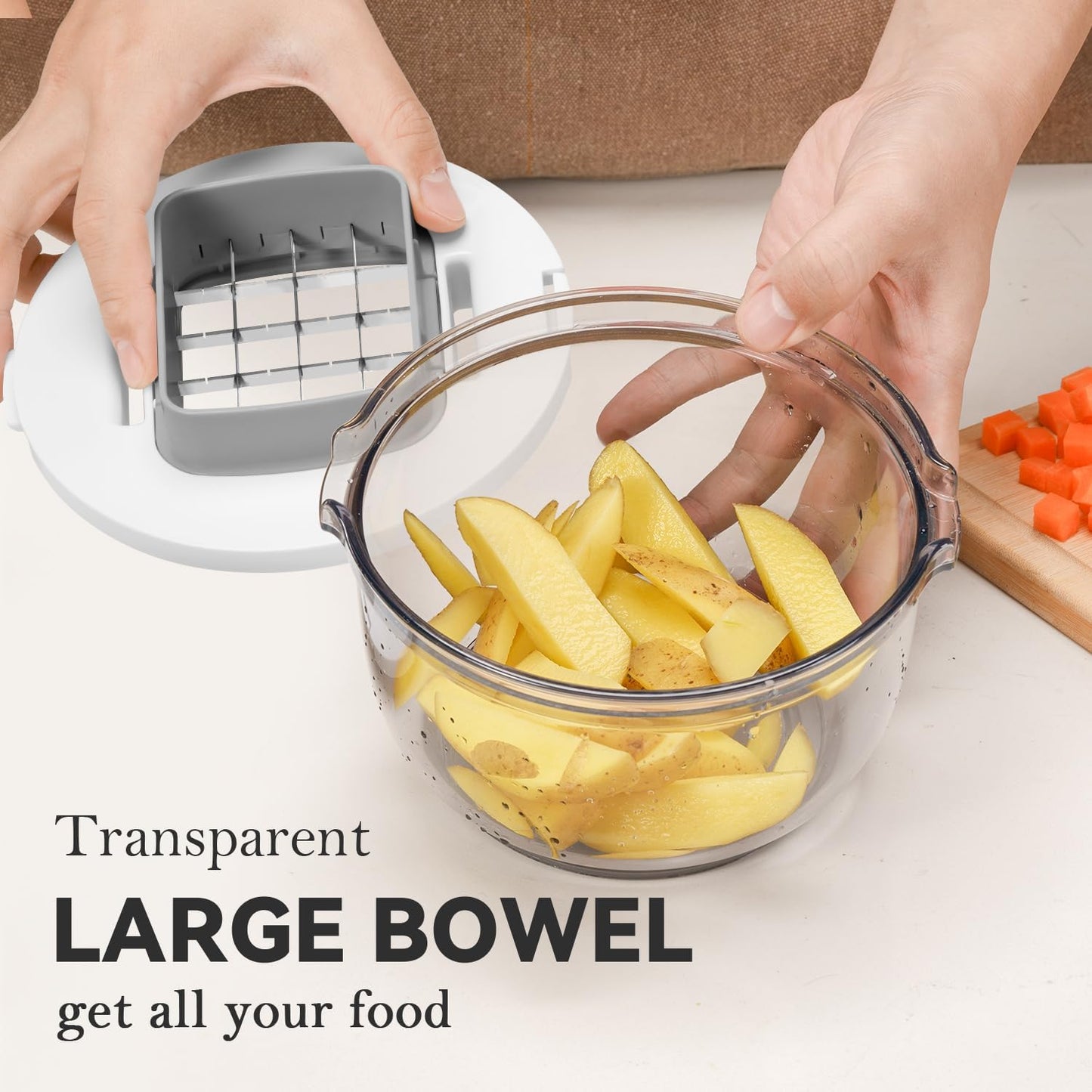 Vegetable Chopper Bowel Multi-functional 3 Interchangeable Blades Onion Chopper French Fry Cutter Veggie Dicer for Cucumber, Tomato, Zucchini, Carrot, Citrus