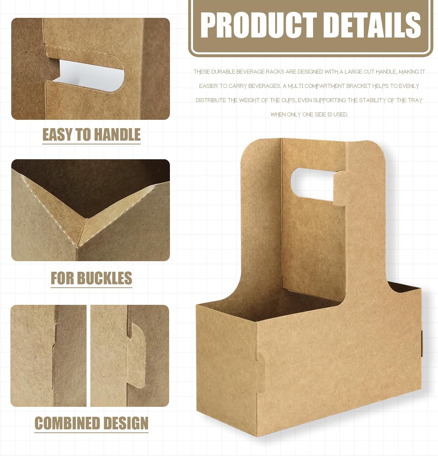 2 Cup Disposable Drink Carrier for Delivery with Handle,30 Count Kraft Paperboard Cup Holder,Cup Carriers for Hot or Cold Drinks,Coffee Carrier, Food Delivery,Take Out Cup Carriers (Brown, 30 PCs)