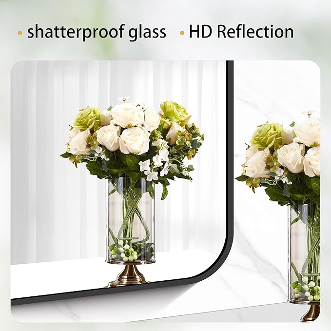 30" x 36"Bathroom Mirror, Matte Black Wall Mirror with Metal Frame, Decorative Rectangular Vanity Mirror for Bedroom Bathroom Living Room Entryway (Horizontal/Vertical)