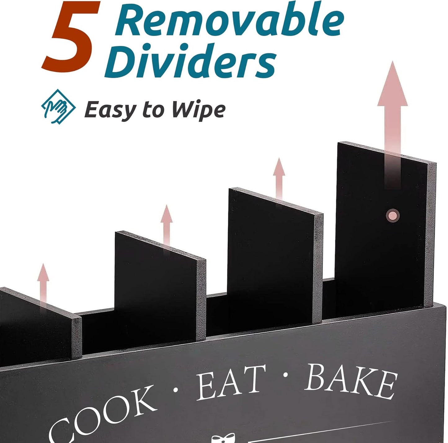 Suli Extra Large Kitchen Utensils Holder with 4 Compartments, Wooden Utensil Organizer for Kitchen Countertop, Farmhouse Kitchen Decor, Rustic Cooking Utensil - Black