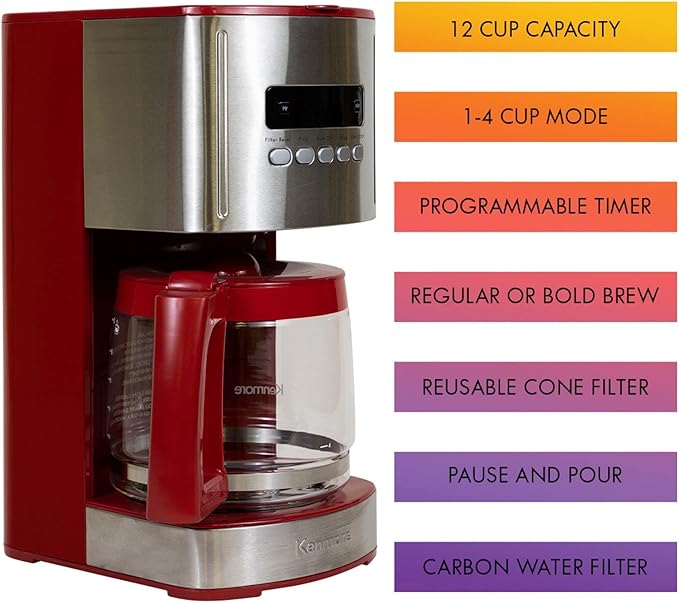 Kenmore 40707 12 Cup Programmable Coffee Maker in Red