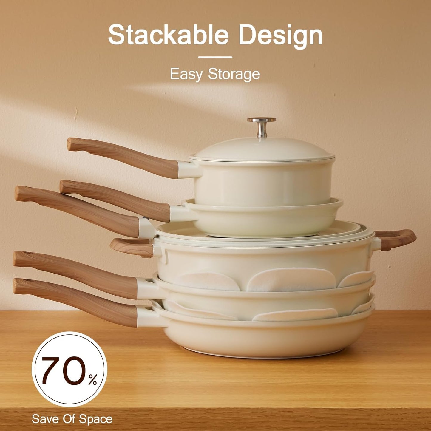 21Pcs Pots and Pans Set with Aluminum Lid, Nonstick Ti-Ceramic Cookware Sets, Induction Cookware Non Stick Cooking Set w/Frying Pans & Saucepans(PFOS, PFOA Free)-White