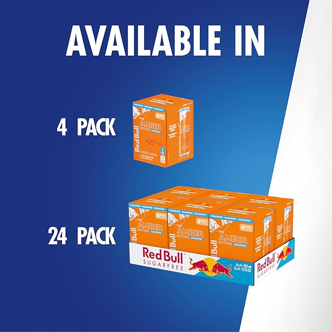 Red Bull Amber Edition Sugar Free Energy Drink, Strawberry Apricot, with 114mg Caffeine plus Taurine & B Vitamins, 12 Fl Oz, Pack of 24 Cans