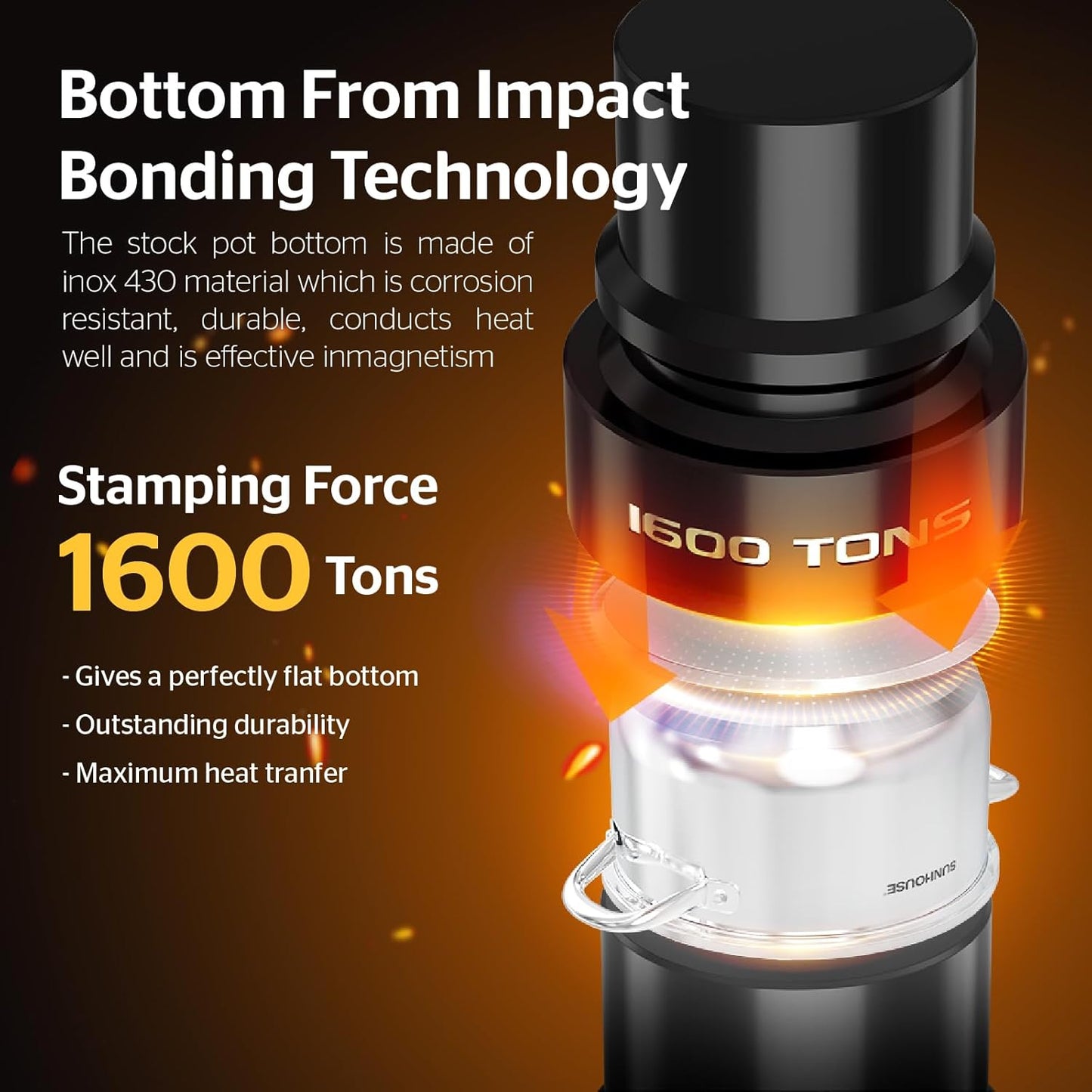 SUNHOUSE 8 Quart Stock Pot with Lid - 3-Ply Bottom Stainless Steel Pasta Cooking Canning Dutch Oven Pot - Induction Compatible for All Stovetops - Dishwasher Safe & Oven Safe