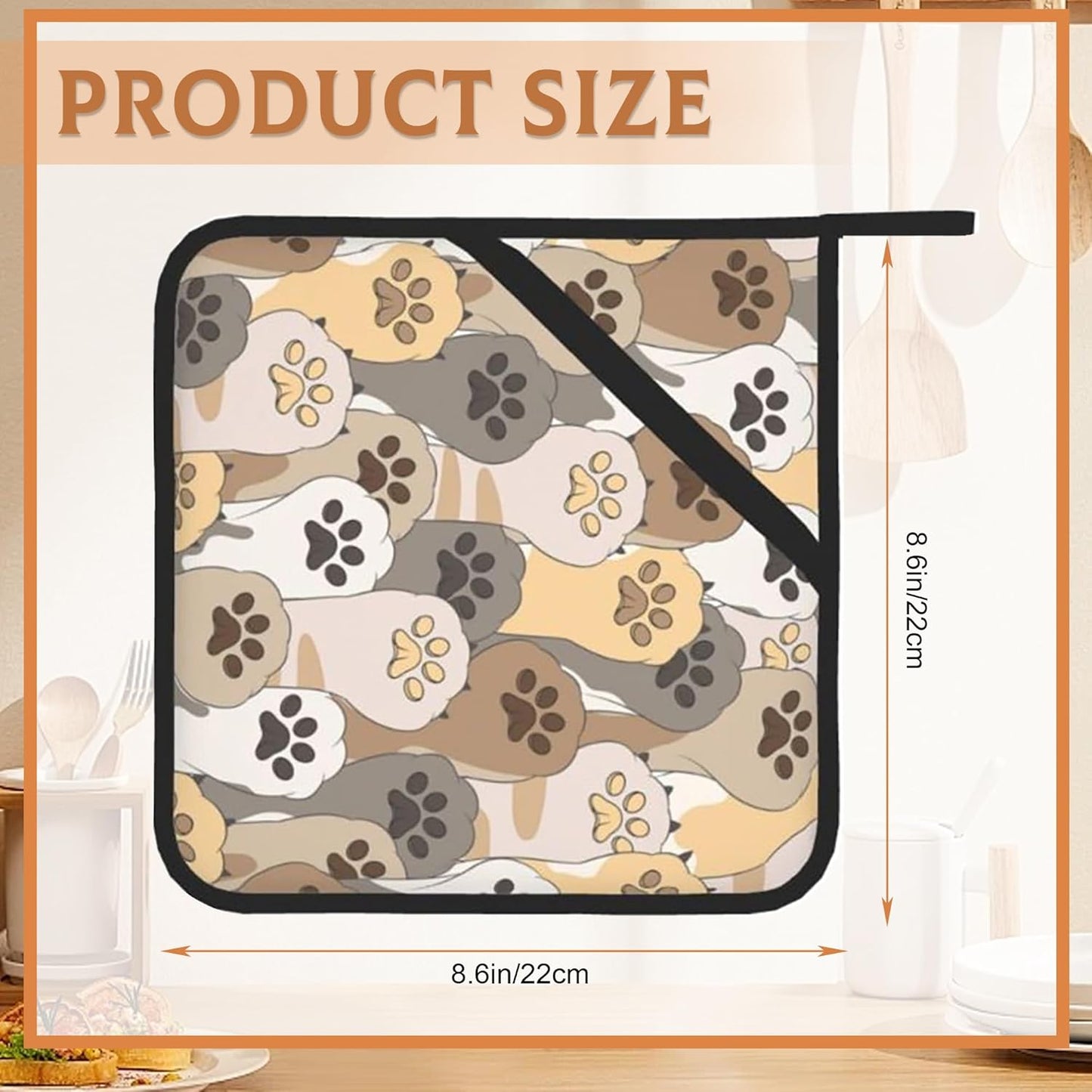 Cat Cute Paw Footprints Pot Holders Set of 2 Heat Resistant Potholders,Fire Oven Hot Pads for Kitchen Cooking Baking Barbecue