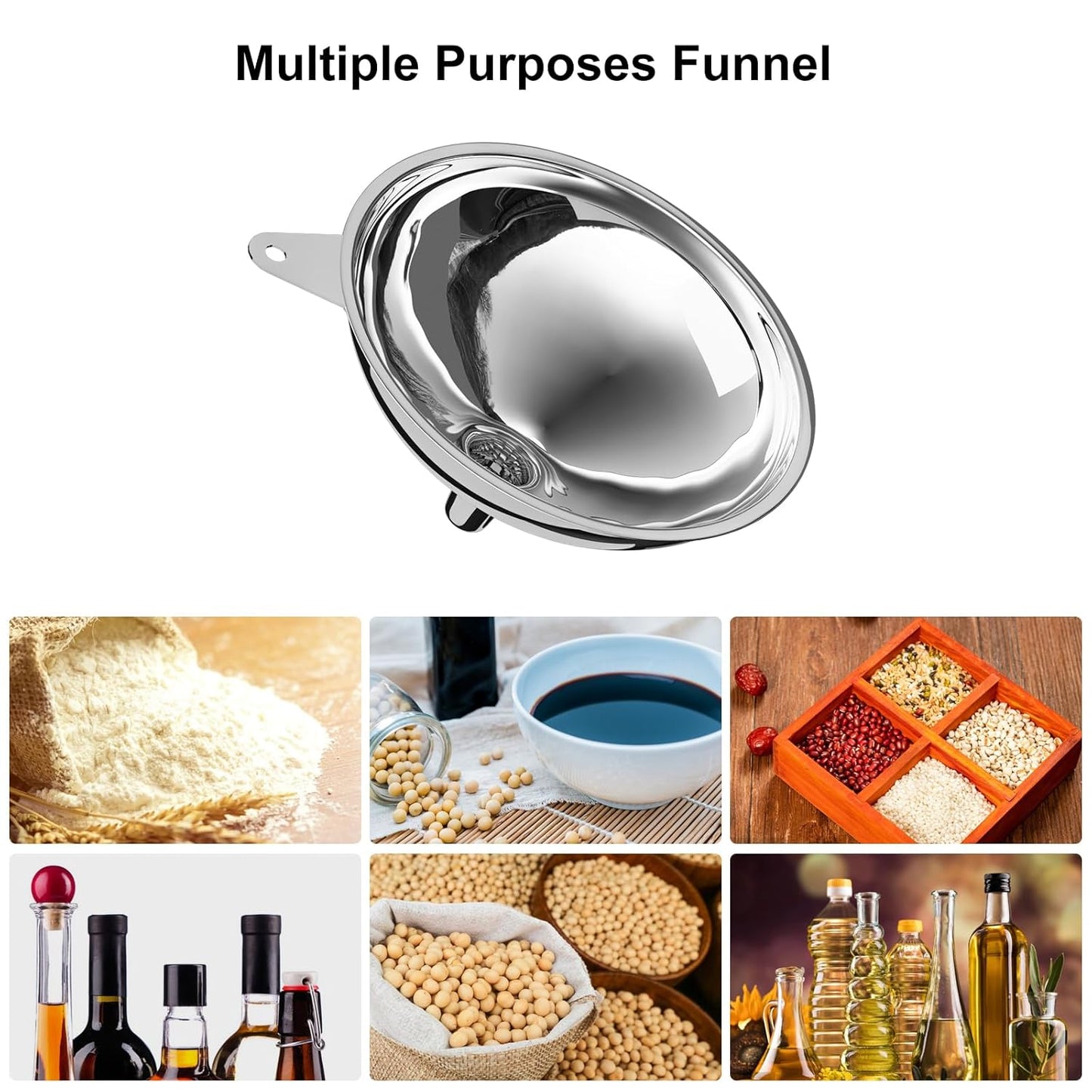 Stainless Steel Large Funnel (5.7"" X 0.55"" Mouth), Metal Funnel for Bottle Filling, Food Funnel for Oil, Juice, Wine, Coffee, Honey, Milk（Without Filter）
