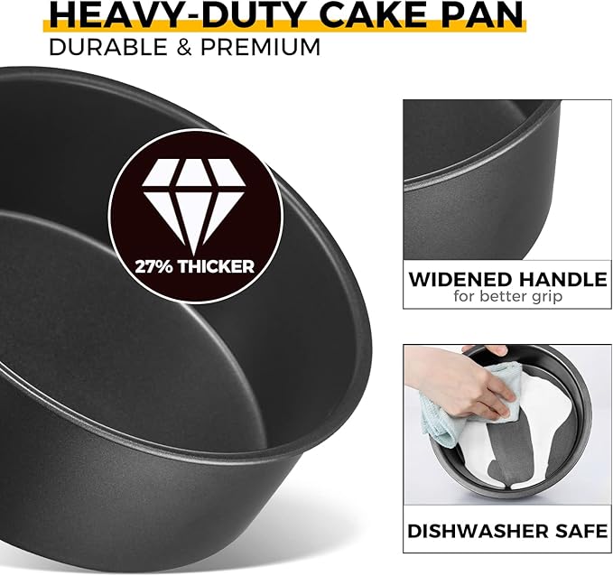 HONGBAKE 6 Inch Cake Pans for Baking, Round Small Layer Cake Pan Set with 120 Pieces Parchment Paper, Nonstick Circle Cheesecake Tin, 4 Pieces, Heavy Duty - Grey