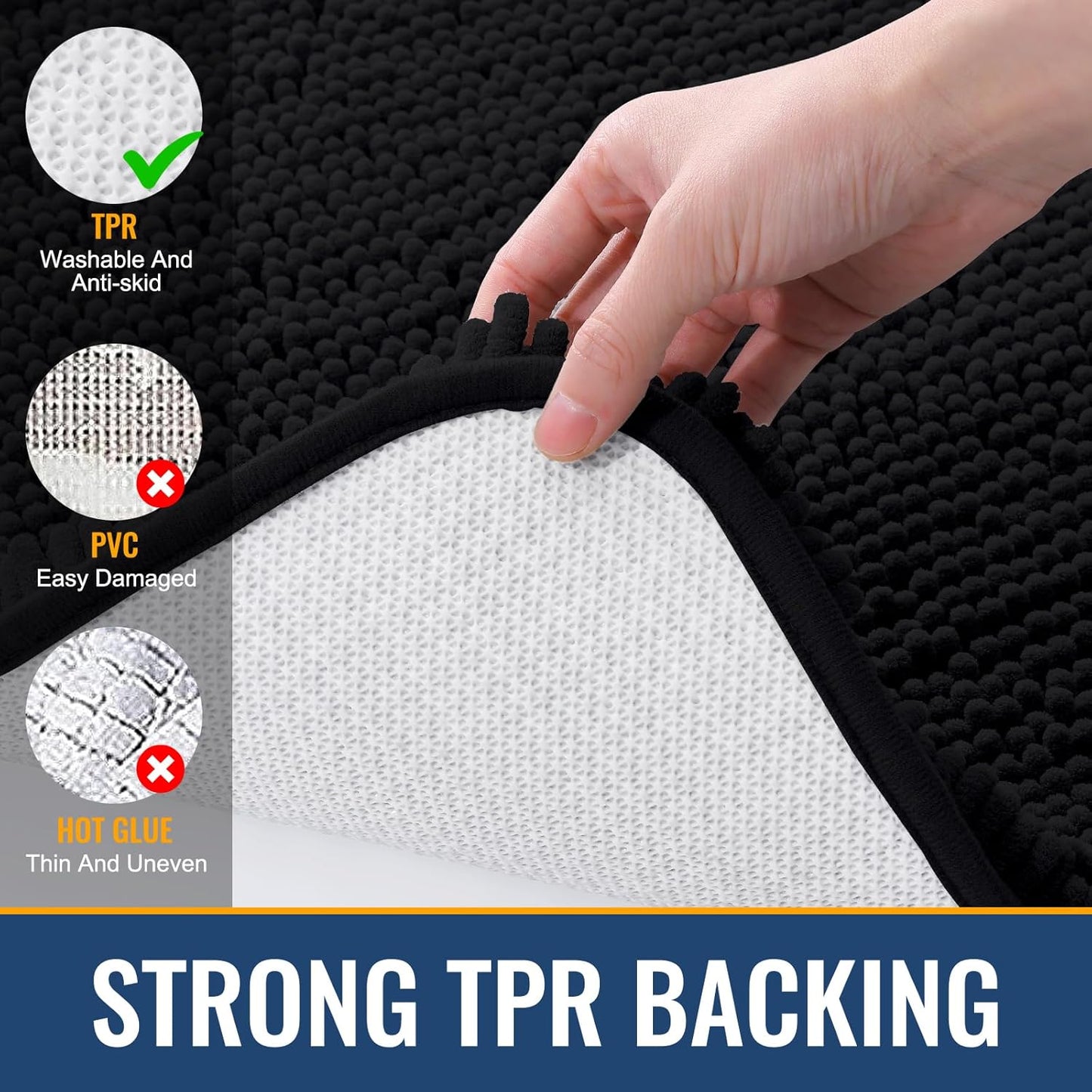 Arotive Bathroom Rugs 59x24, Extra Soft Absorbent Shaggy Chenille Bath Rugs, Machine Washable Rubber Backing Non-Slip Bath Mats for Bathroom Floor Tub and Shower, Home Decor Accessories, Black