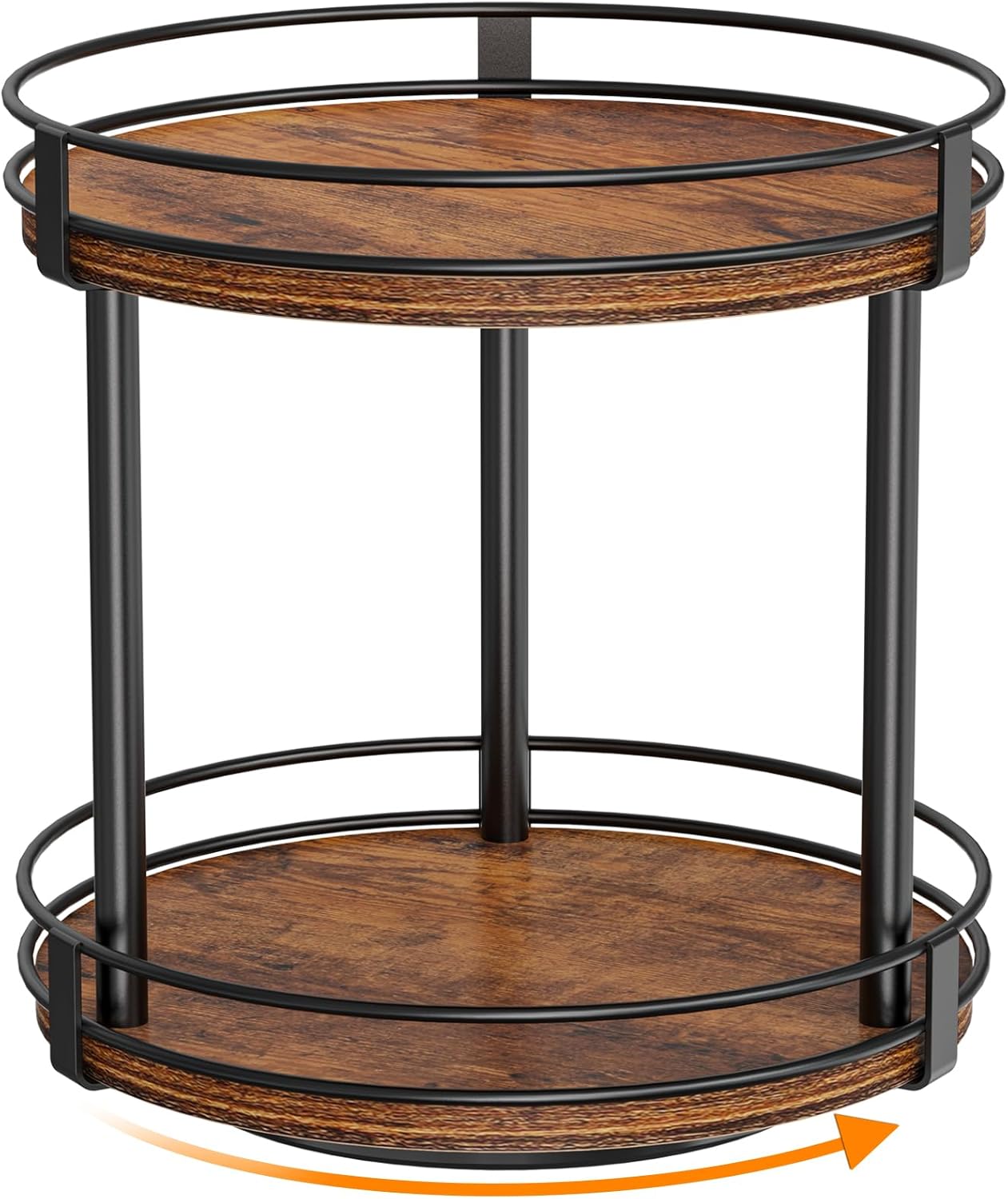 Snughome Rotating Spice Rack, 2 Tier Lazy Susan Organizer, Wood Kitchen Countertop Organizer, Brown Lazy Susan Turntable for Cabinet, 10.2" x 10.2" x 10.4"