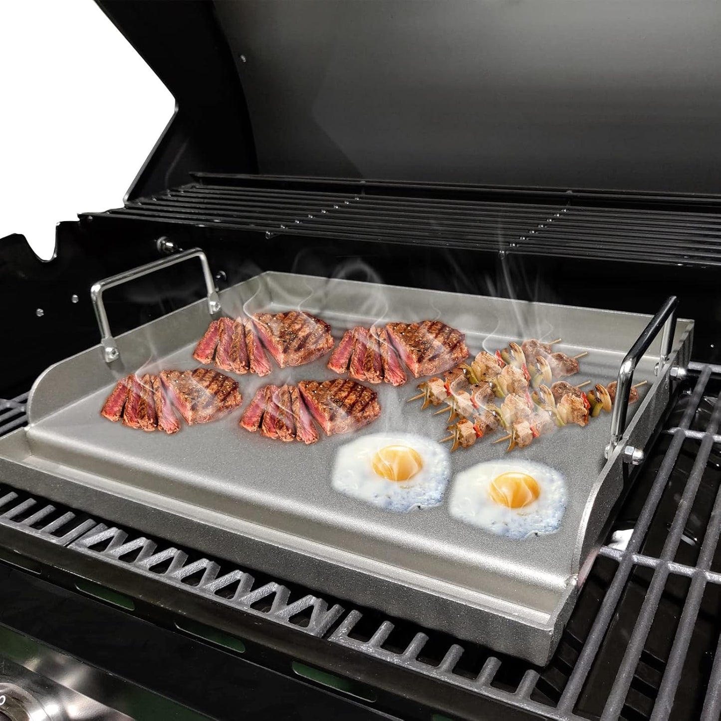 Uniflasy Cast Iron Griddle for Gas Grill Flat Top Griddle Insert for Outdoor Gas Grill, 25" x16" Cooking Skillet Plate Pan Teppanyaki for Charcoal/Electric Grills Fits Camping Tailgating Parties