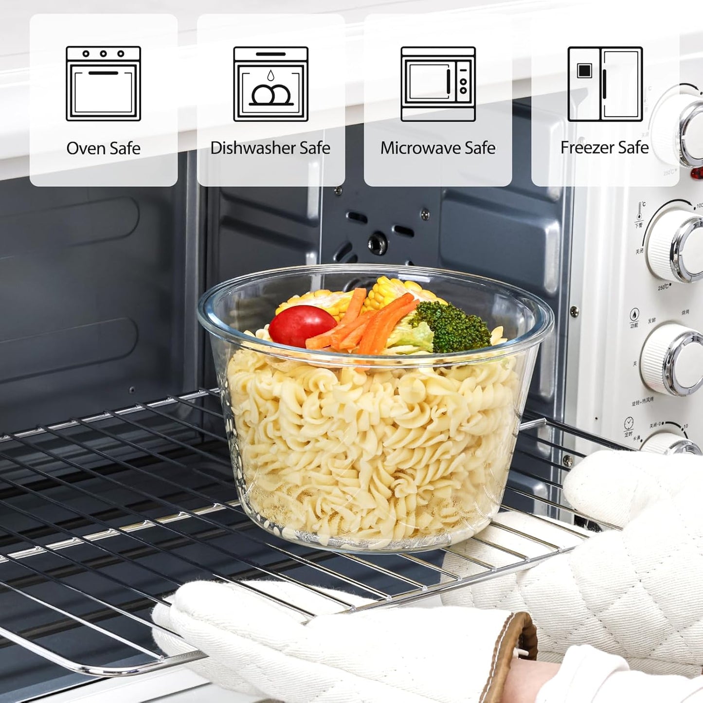 NUTRIUPS 2.1L Glass Food Storage Containers with Lids, 7.6×5in Deep Round Meal Prep Containers, Glass Mixing Bowls With Lid