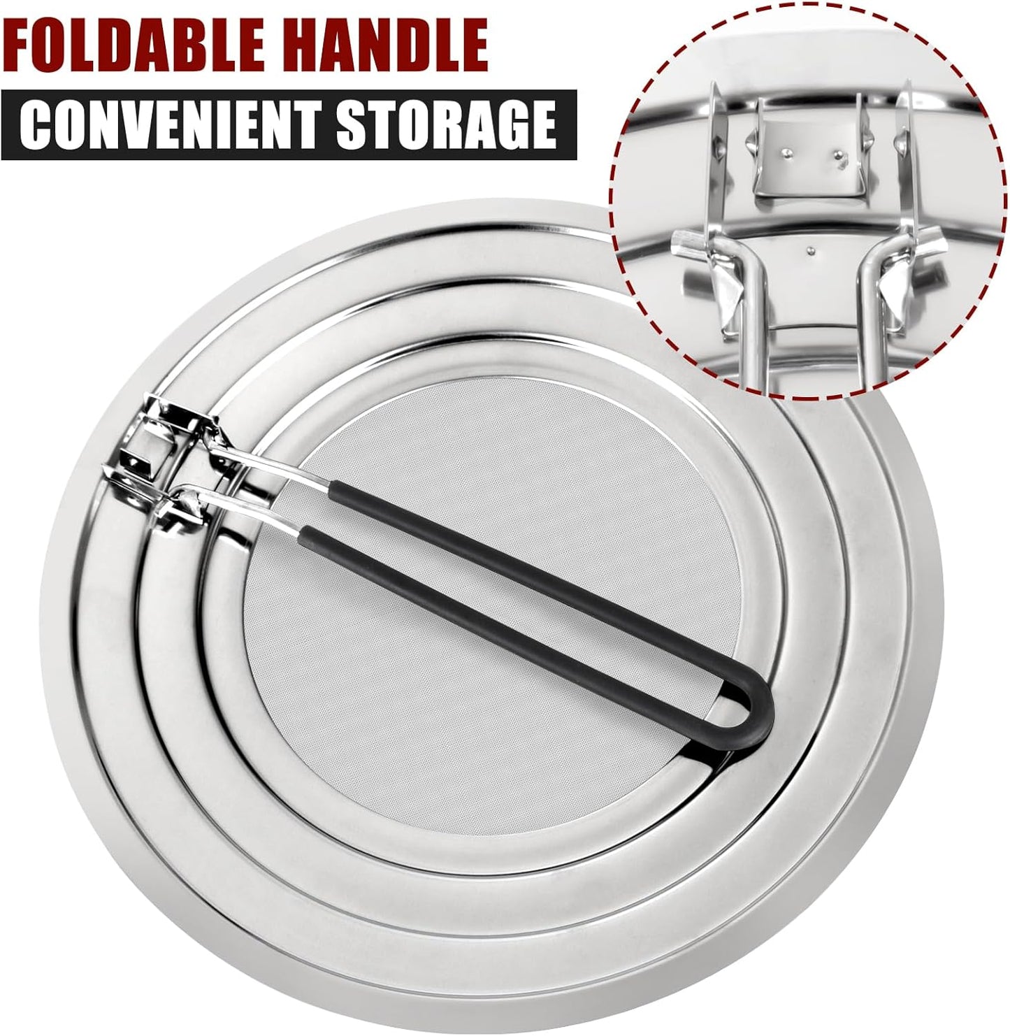 Stainless Steel Splatter Screen for Frying Pan - Grease Splatter Guard with Folding Handle - Cover Oil Splash from Bacon, Oil, or Deep Fryer - Food Strainer and Universal Cookware