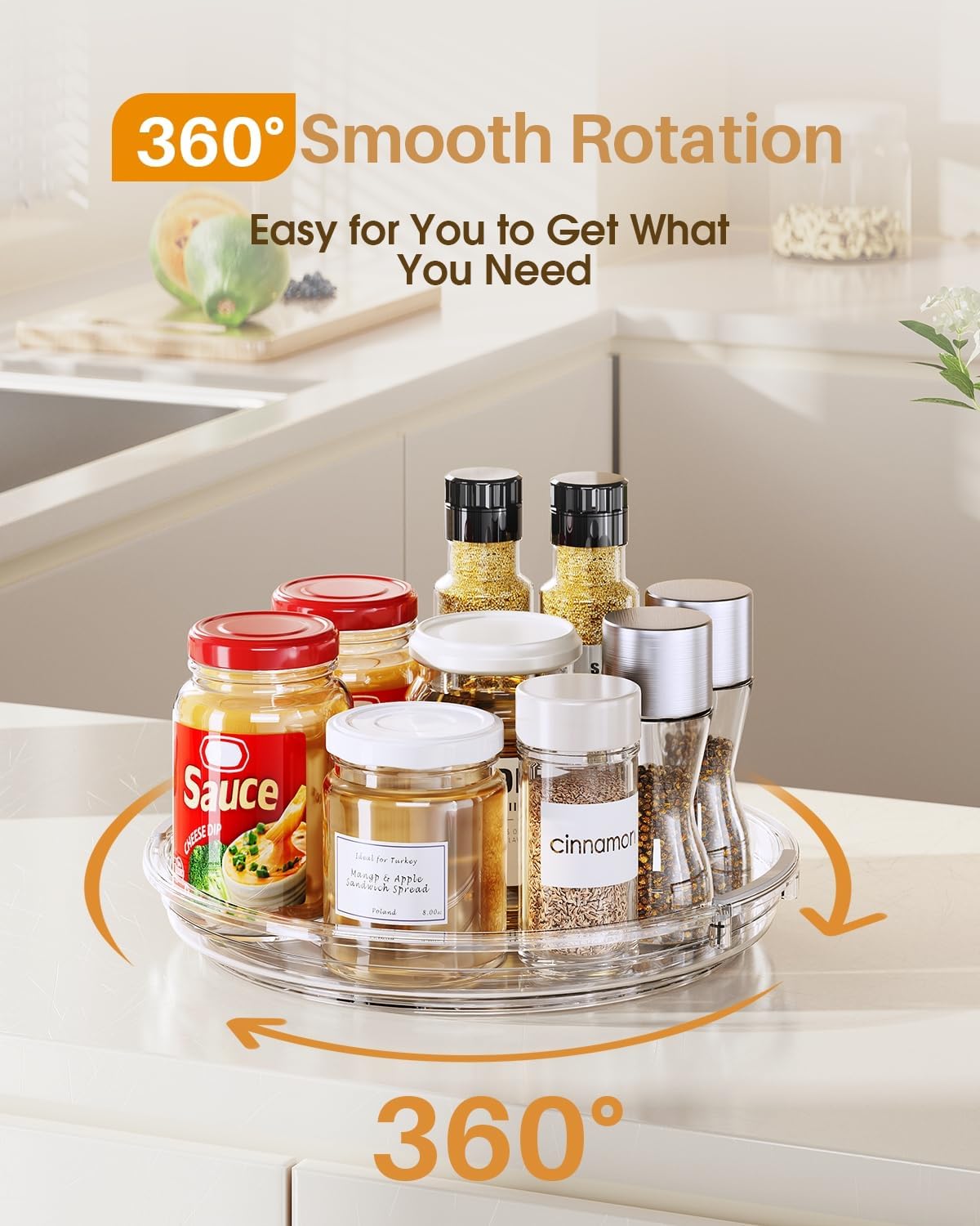 LAMU 2 Pack Lazy Susan Organizer 9.25 inch Lazy Susan Turntable for Cabinet, Rotating Spice Organization for Cabinet, Kitchen, Table Top, Countertop, Pantry Fridge Organizers and Storage, Clear
